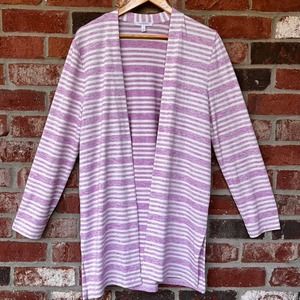 T By Talbots Pink and White Stripe Cardigan Women's L